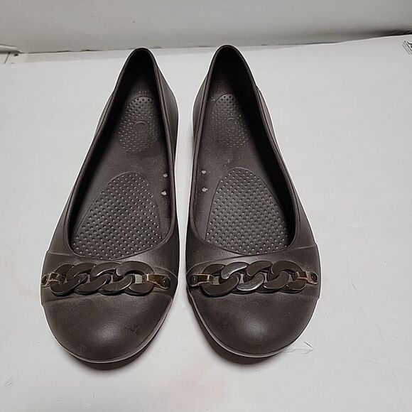 Crocs Gianna Chain Link Ballet Flats Slip On Shoes Women's Size 10 Brown - Picture 2 of 5